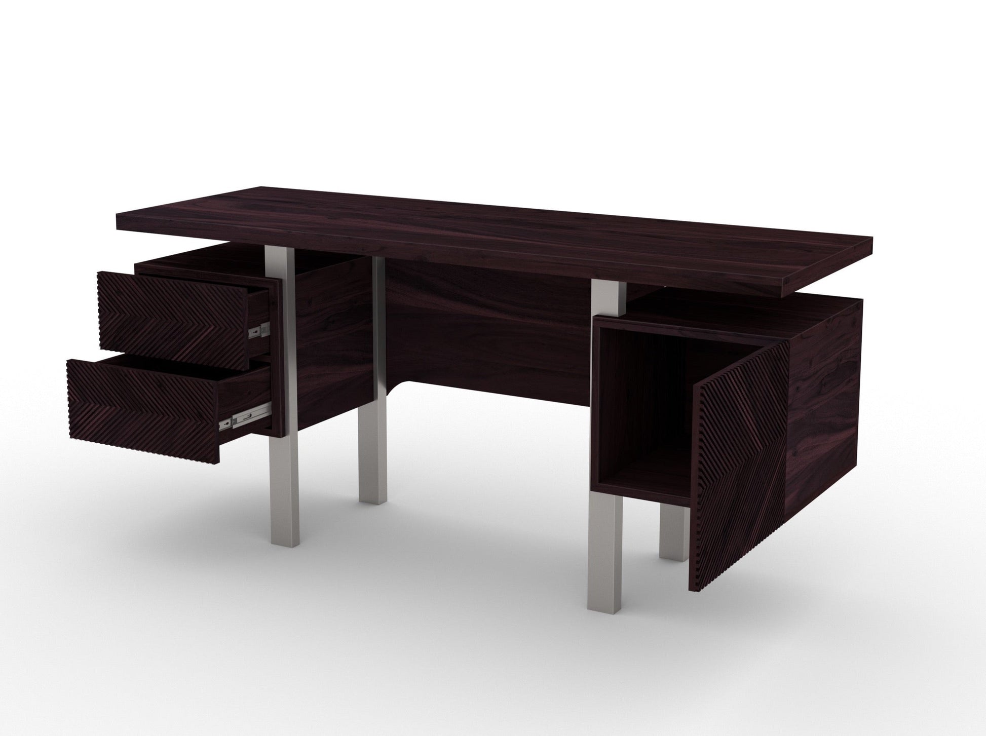 Desk, solid acacia wood and steel, 2 drawers and 1 door