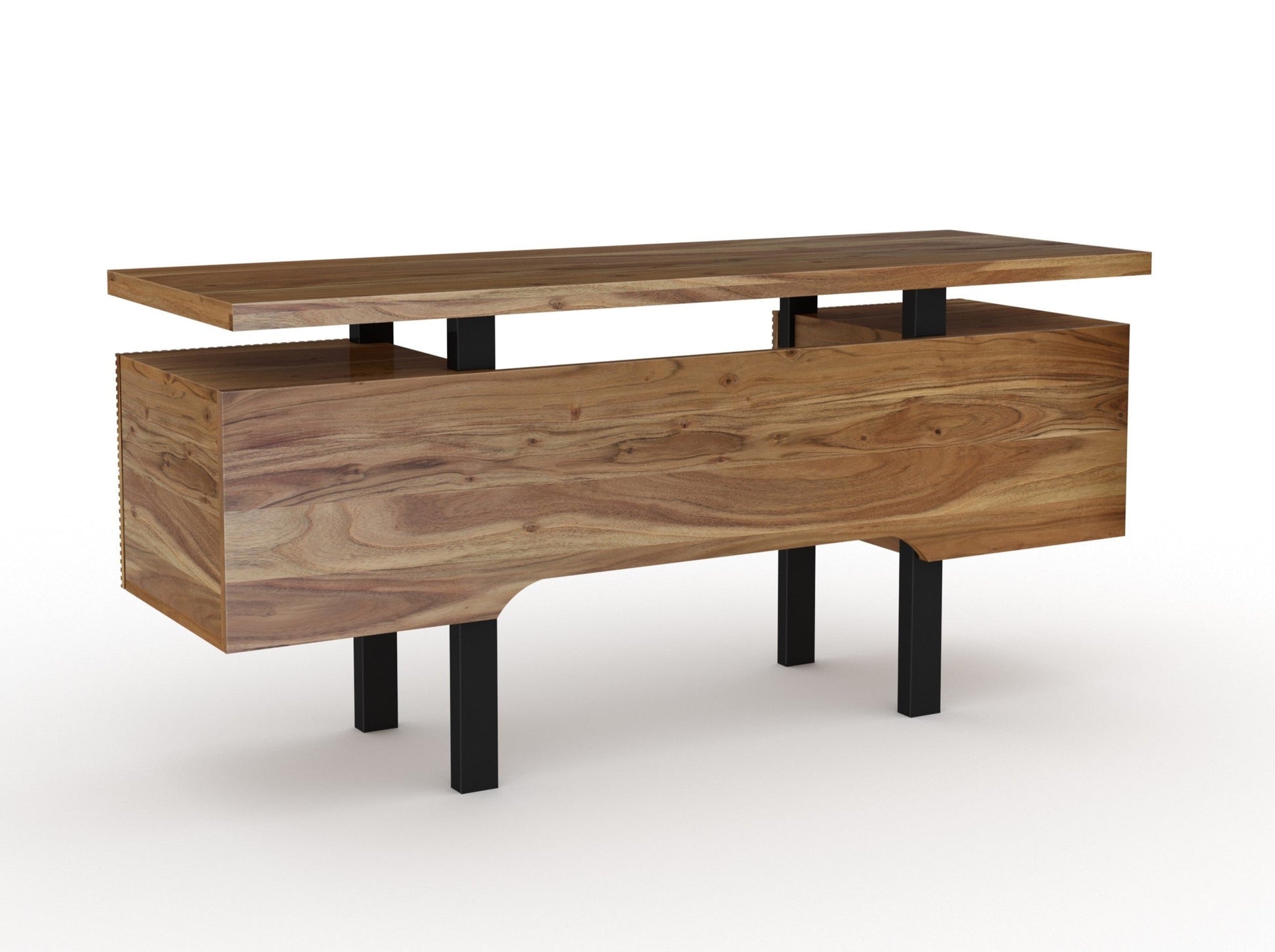 Desk, solid acacia wood and steel, 2 drawers and 1 door