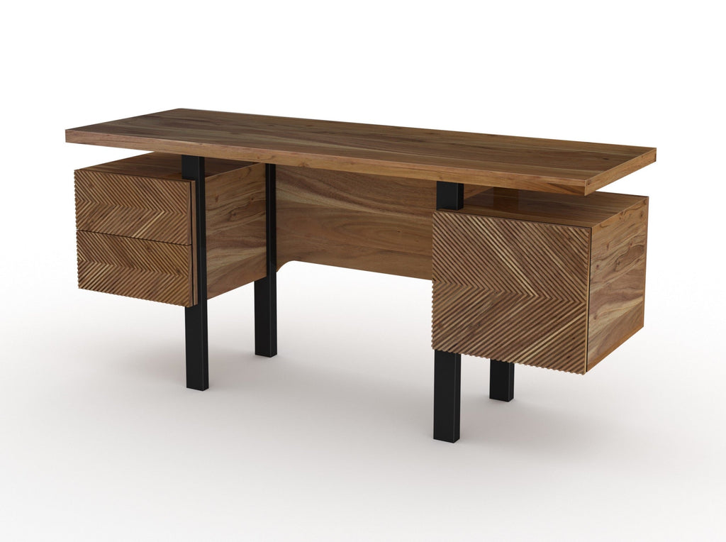 Desk, solid acacia wood and steel, 2 drawers and 1 door