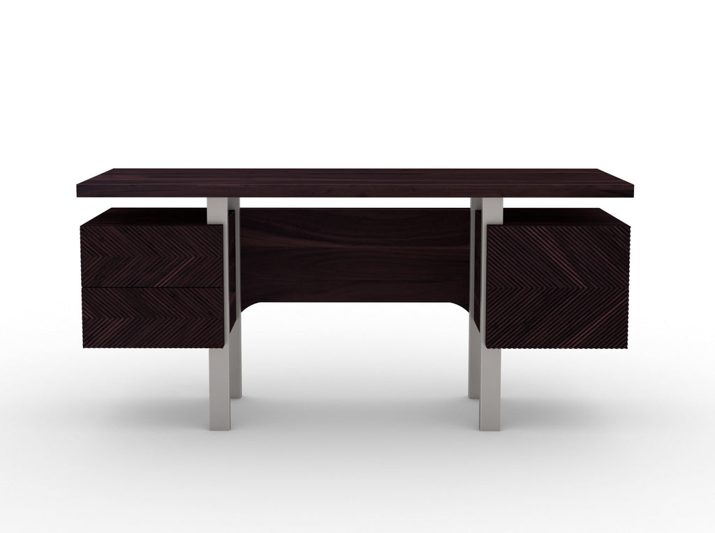 Desk, solid acacia wood and steel, 2 drawers and 1 door