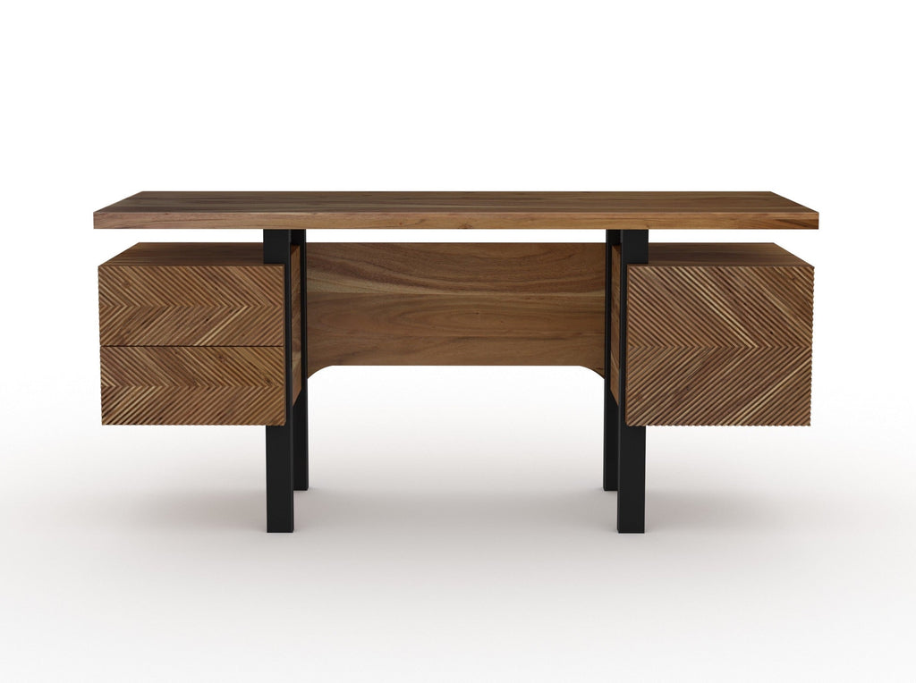 Desk, solid acacia wood and steel, 2 drawers and 1 door