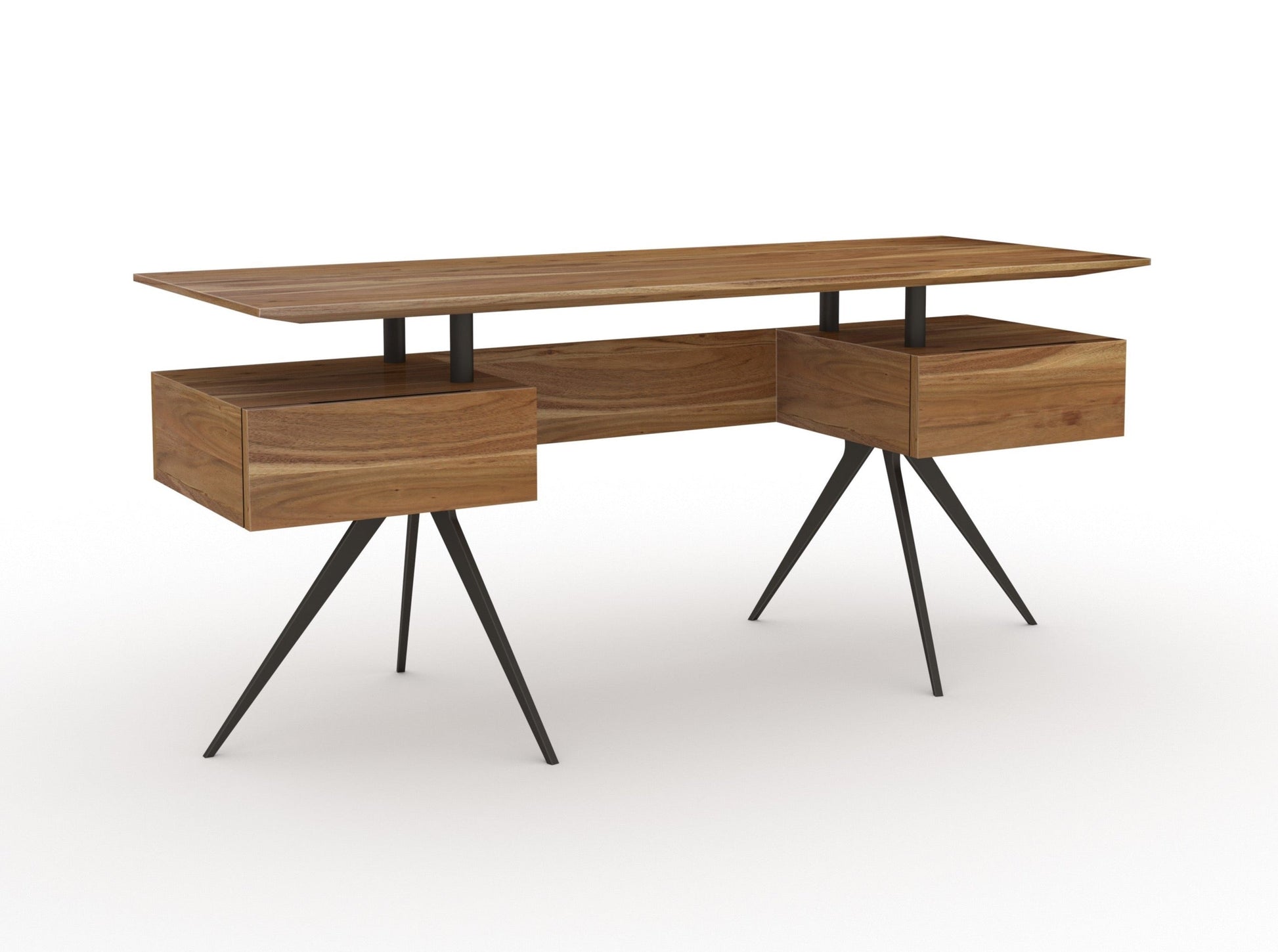 Desk, solid acacia wood and steel, 2 drawers