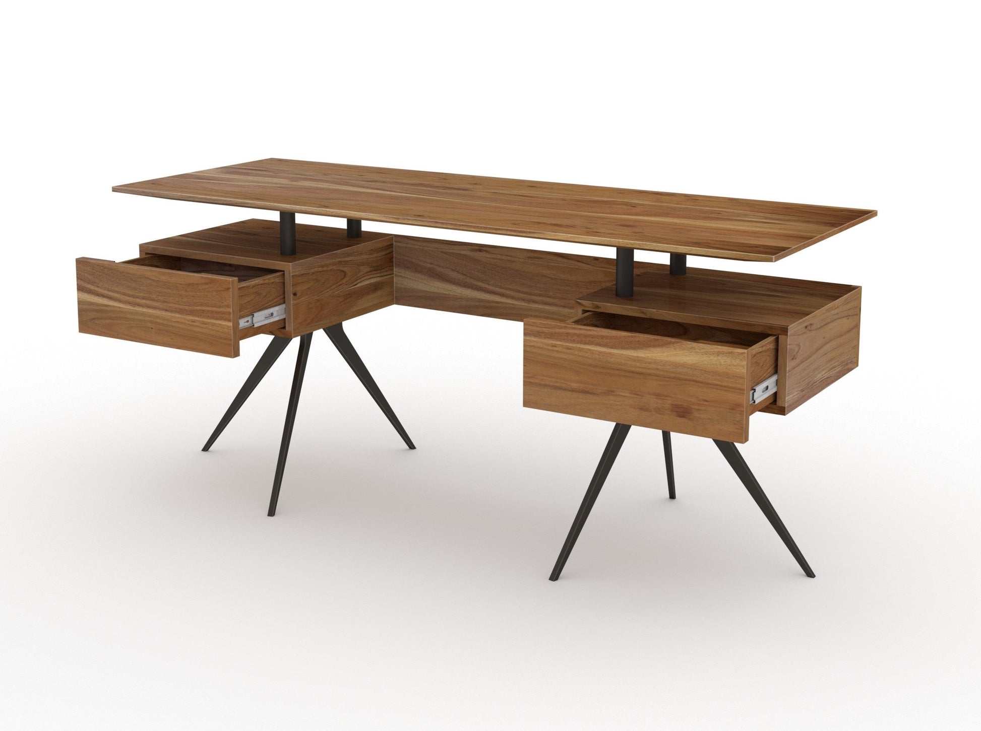 Desk, solid acacia wood and steel, 2 drawers