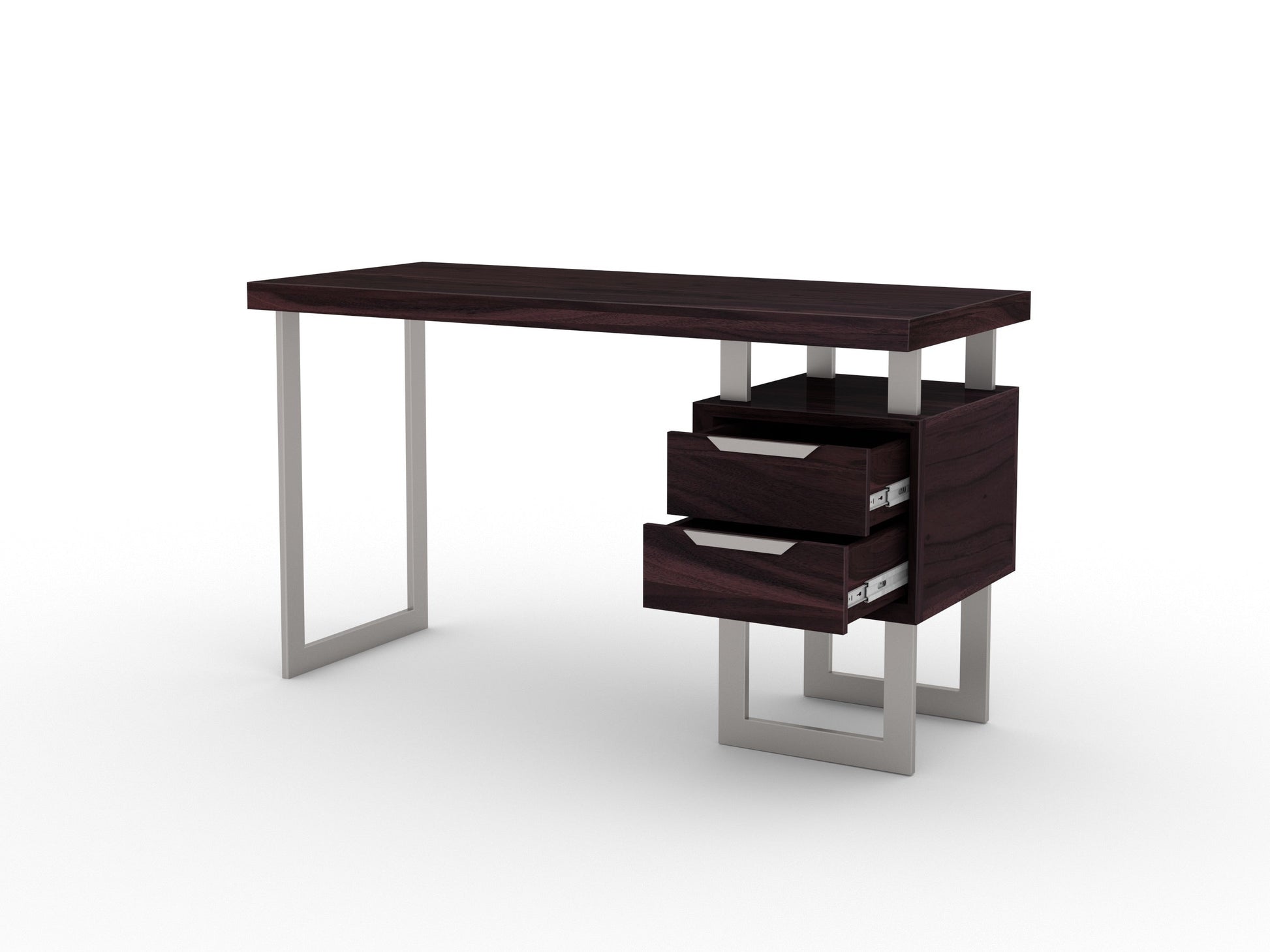 Desk, solid acacia wood and steel, 2 drawers