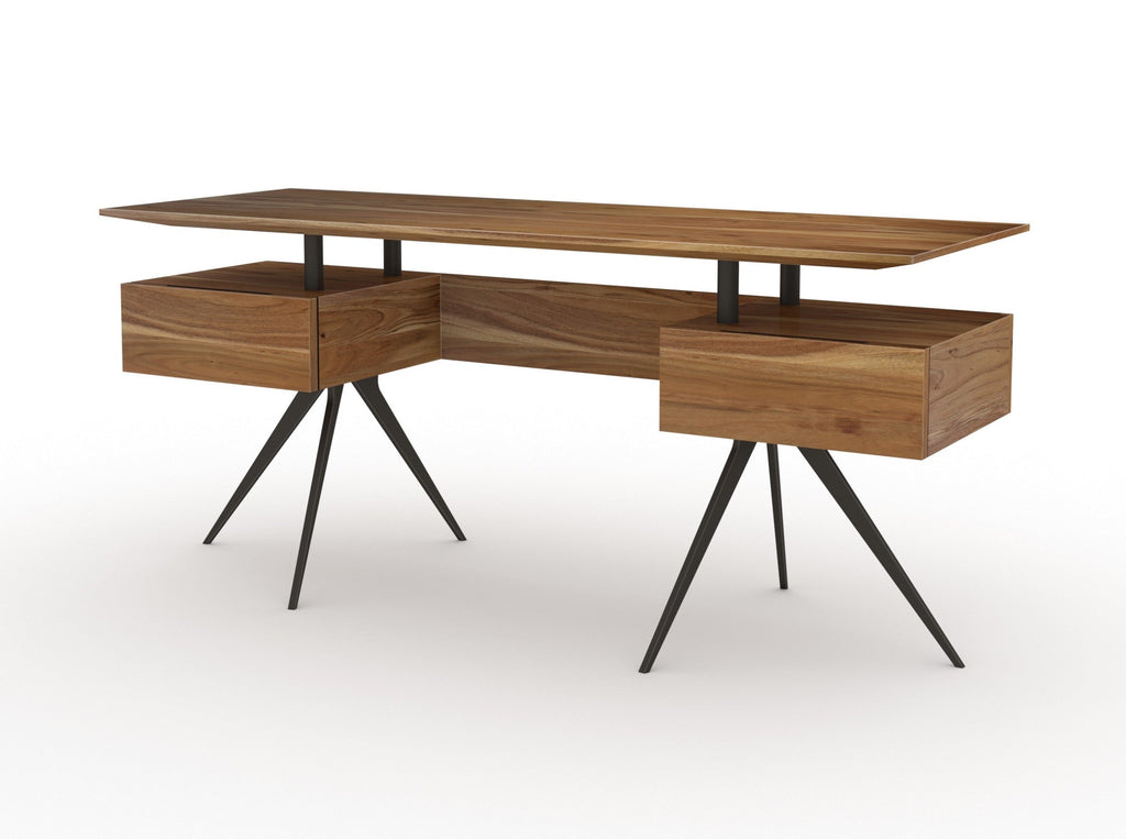 Desk, solid acacia wood and steel, 2 drawers