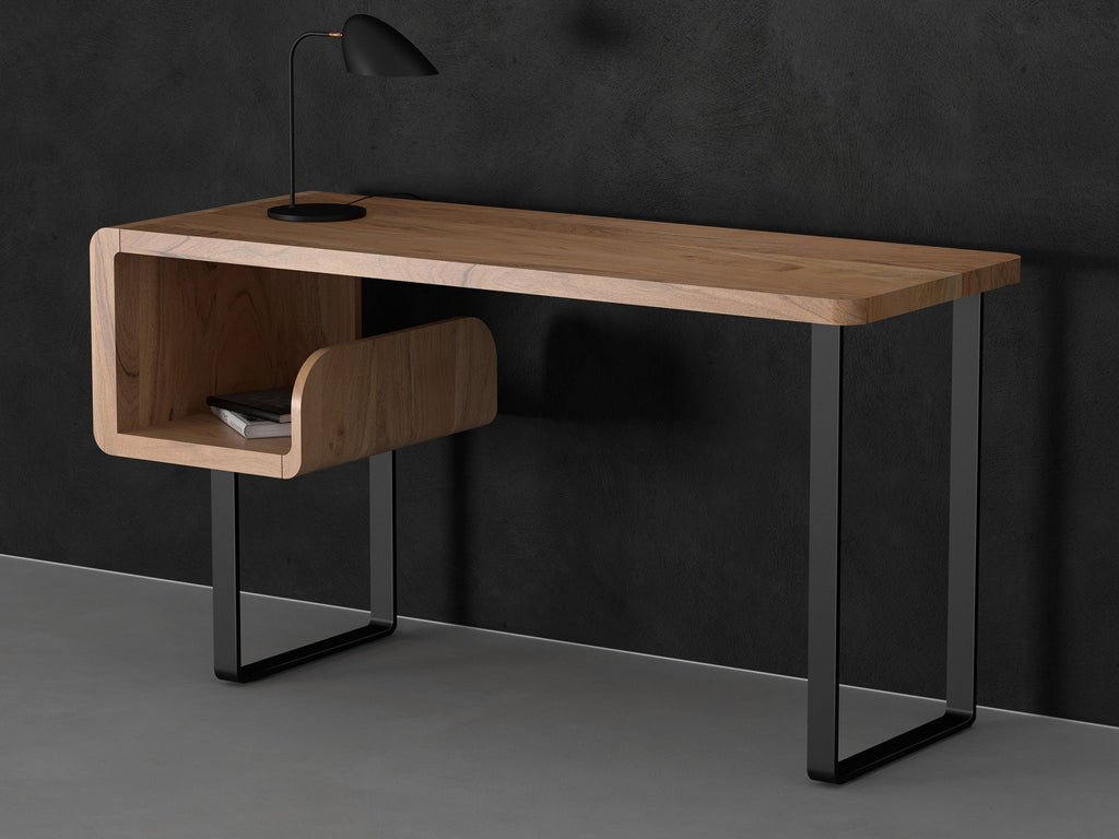 Desk, solid acacia wood and steel