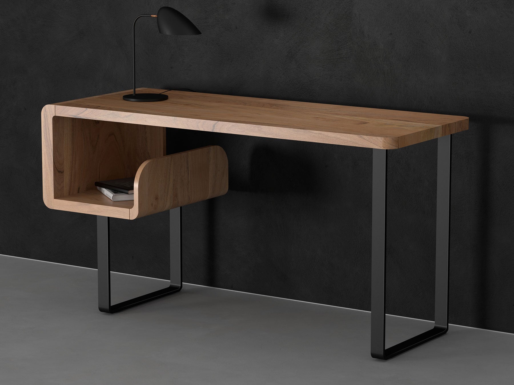 Desk, solid acacia wood and steel