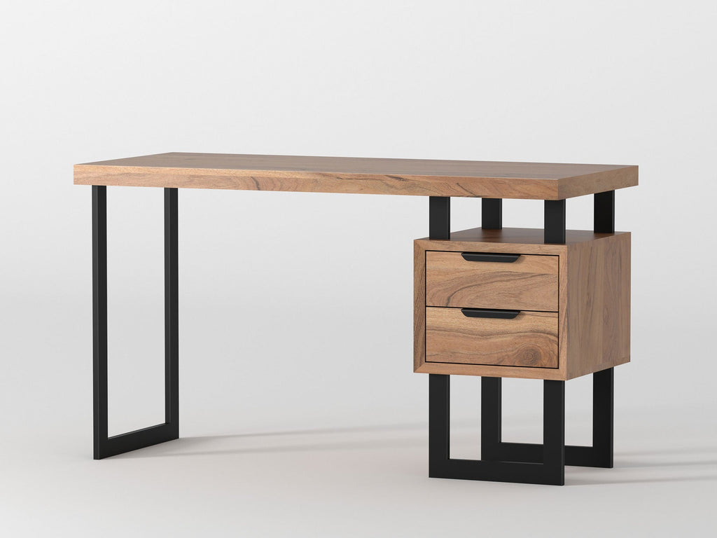 Desk, solid acacia wood and steel, 2 drawers