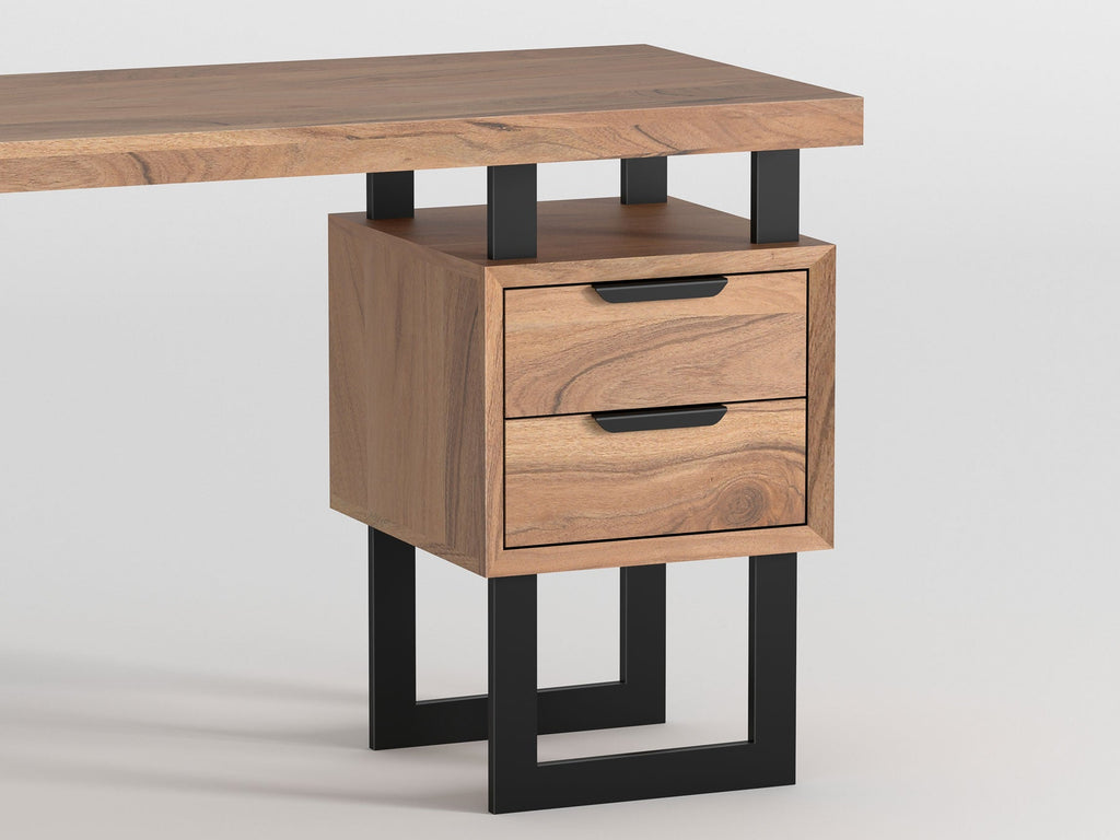 Desk, solid acacia wood and steel, 2 drawers