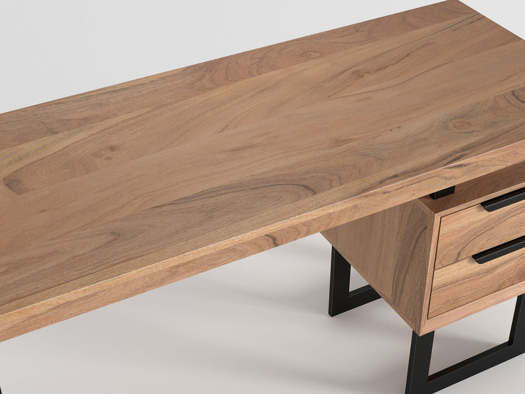 Desk, solid acacia wood and steel, 2 drawers
