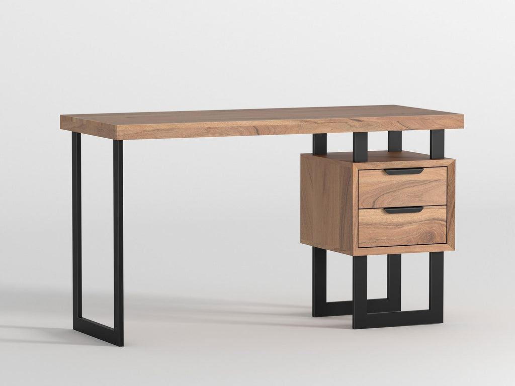 Desk, solid acacia wood and steel, 2 drawers