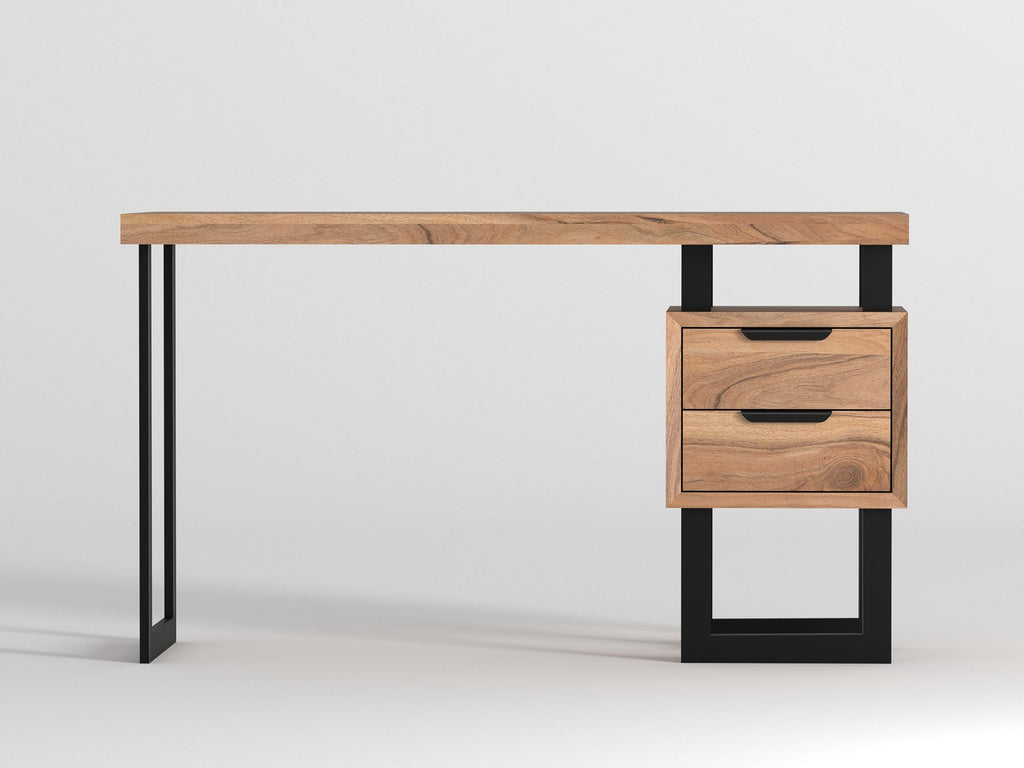 Desk, solid acacia wood and steel, 2 drawers