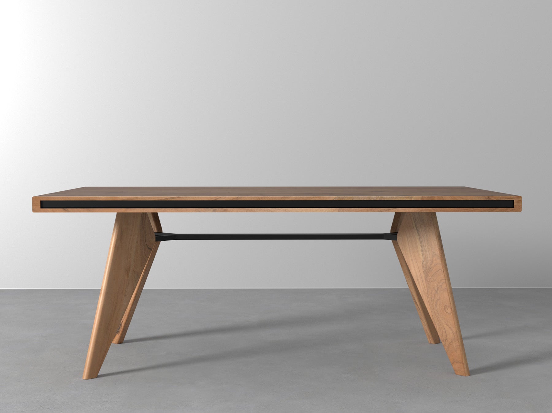 6 Seater dining table, solid acacia wood and steel