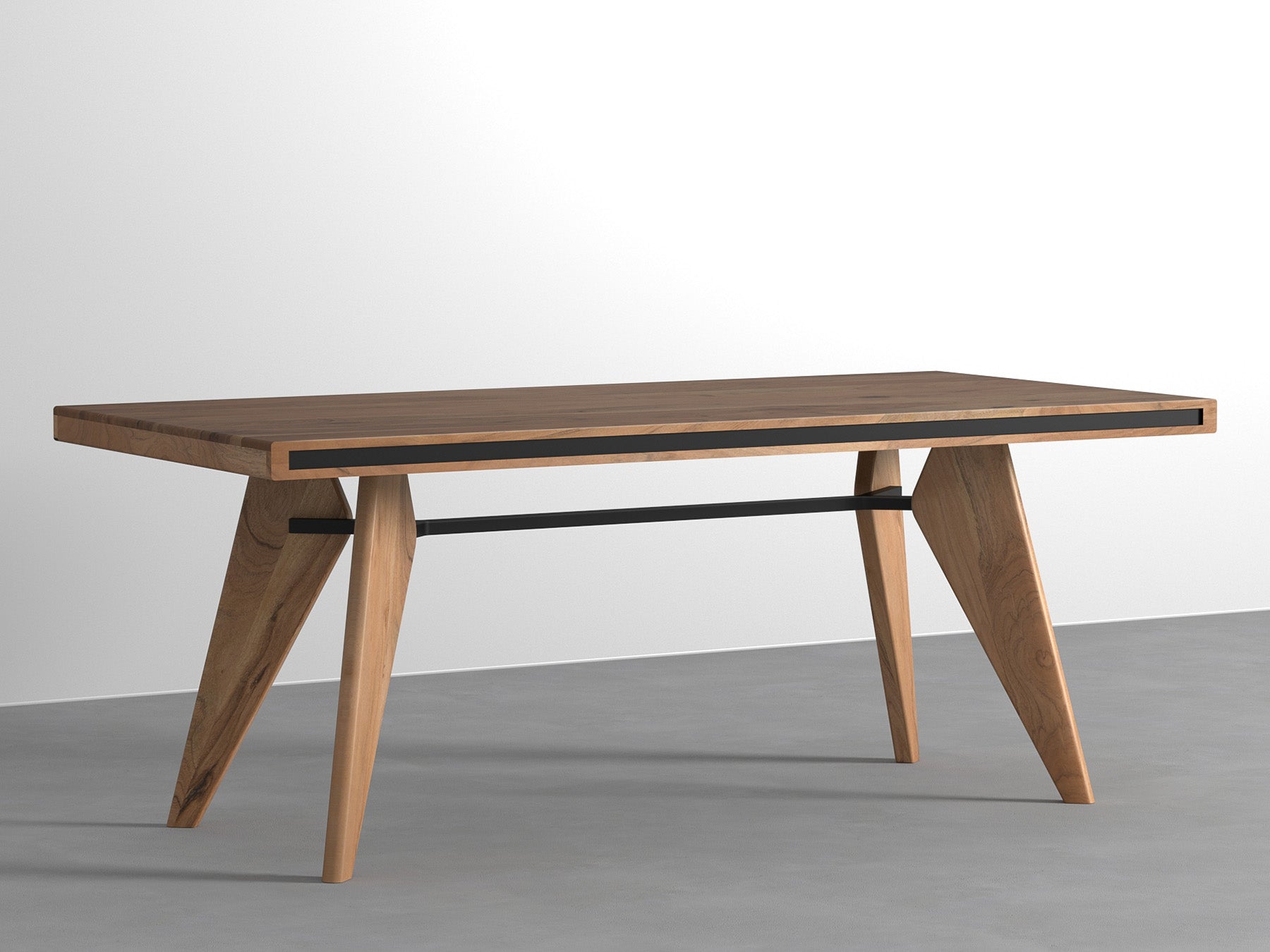 6 Seater dining table, solid acacia wood and steel