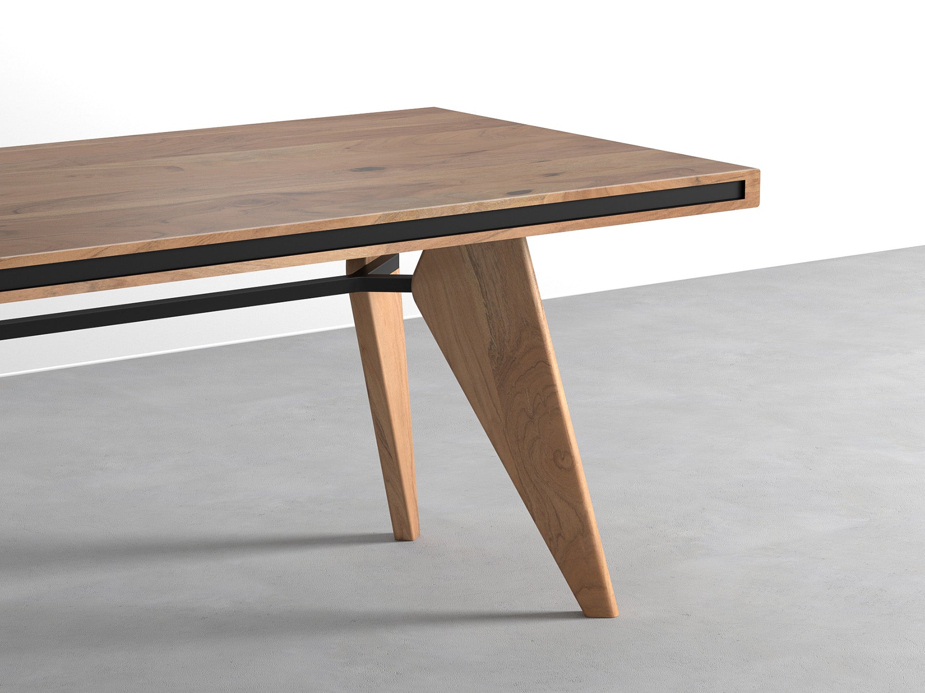 6 Seater dining table, solid acacia wood and steel