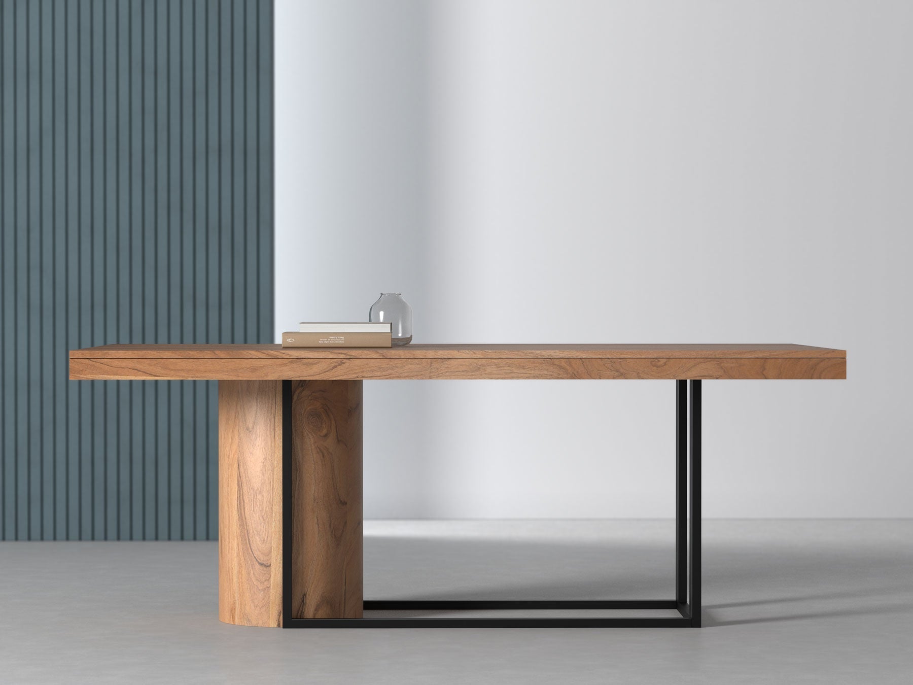 6-8 Seater dining table, solid acacia wood and steel