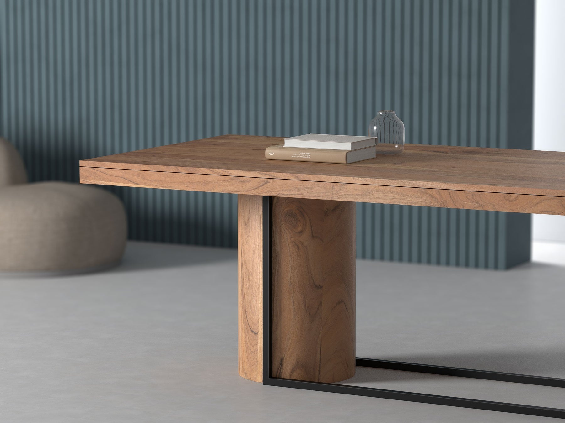 6-8 Seater dining table, solid acacia wood and steel