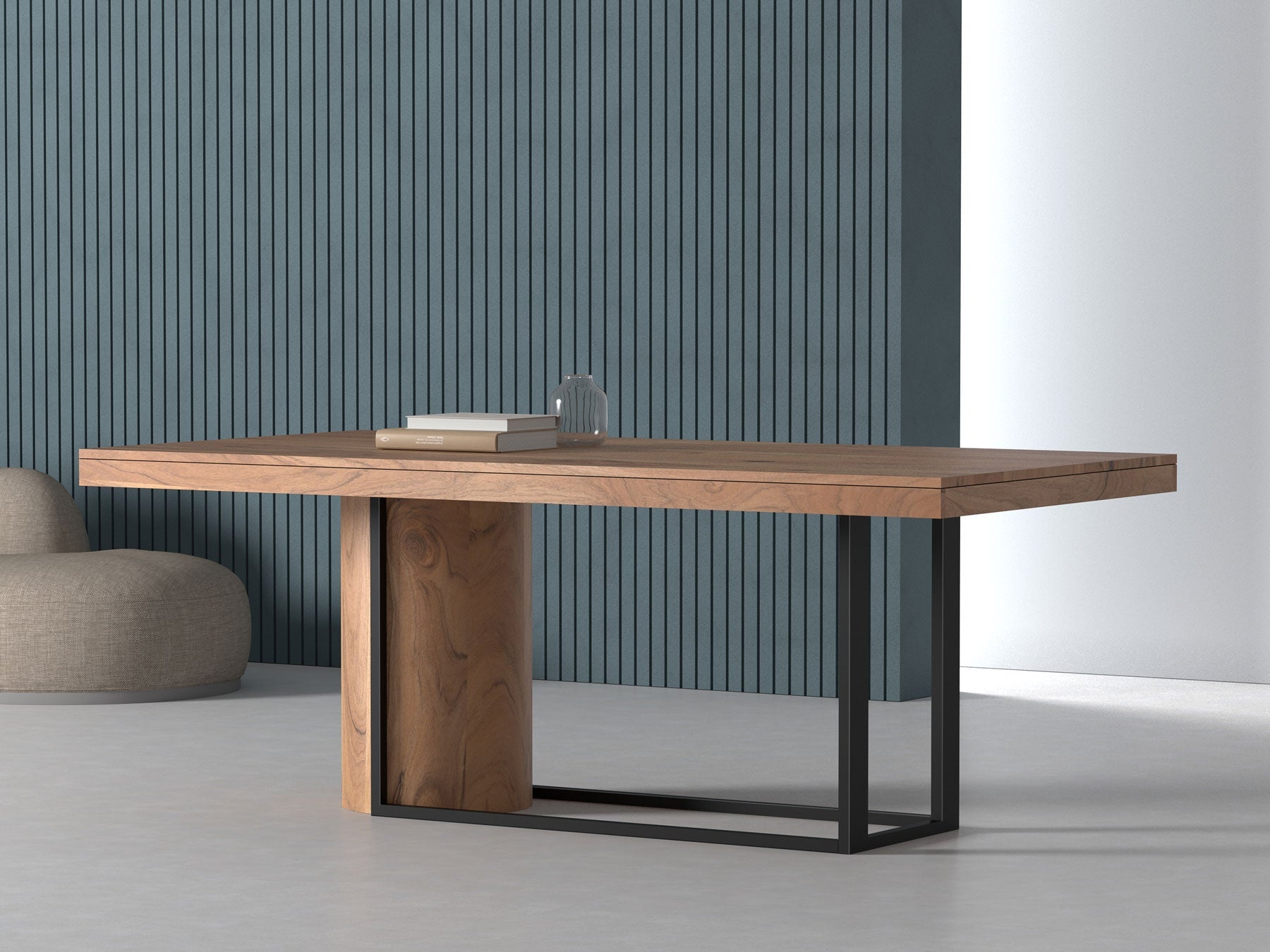 6-8 Seater dining table, solid acacia wood and steel