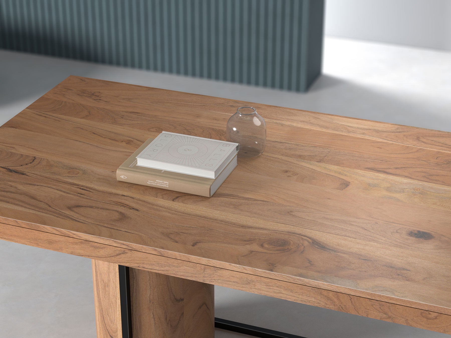 6-8 Seater dining table, solid acacia wood and steel