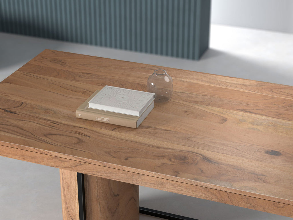 6-8 Seater dining table, solid acacia wood and steel