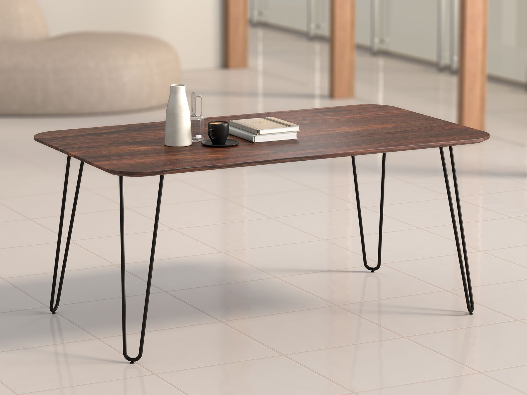 6 Seater dining table, solid sheesham wood and steel
