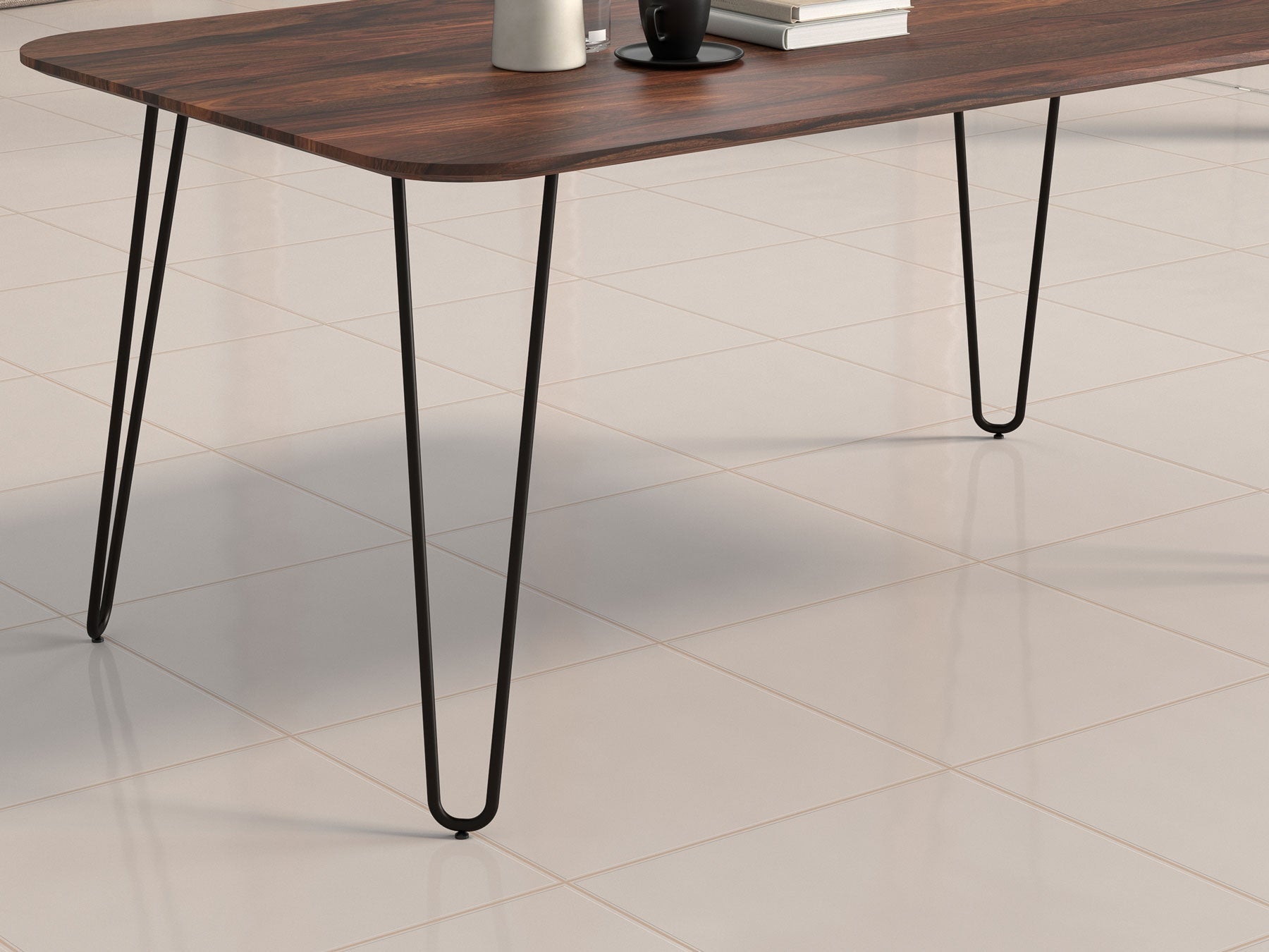 6 Seater dining table, solid sheesham wood and steel
