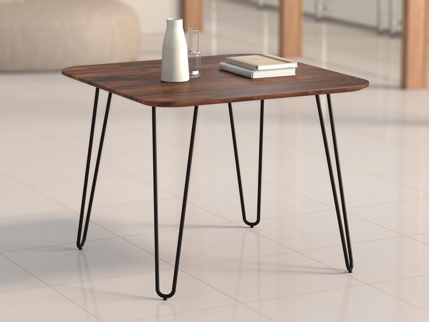 4 Seater dining table, solid sheesham wood and steel