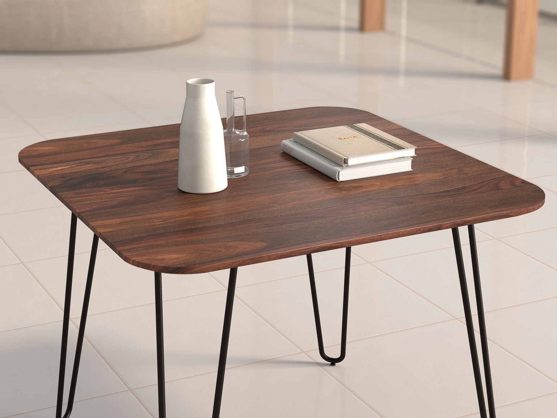 4 Seater dining table, solid sheesham wood and steel