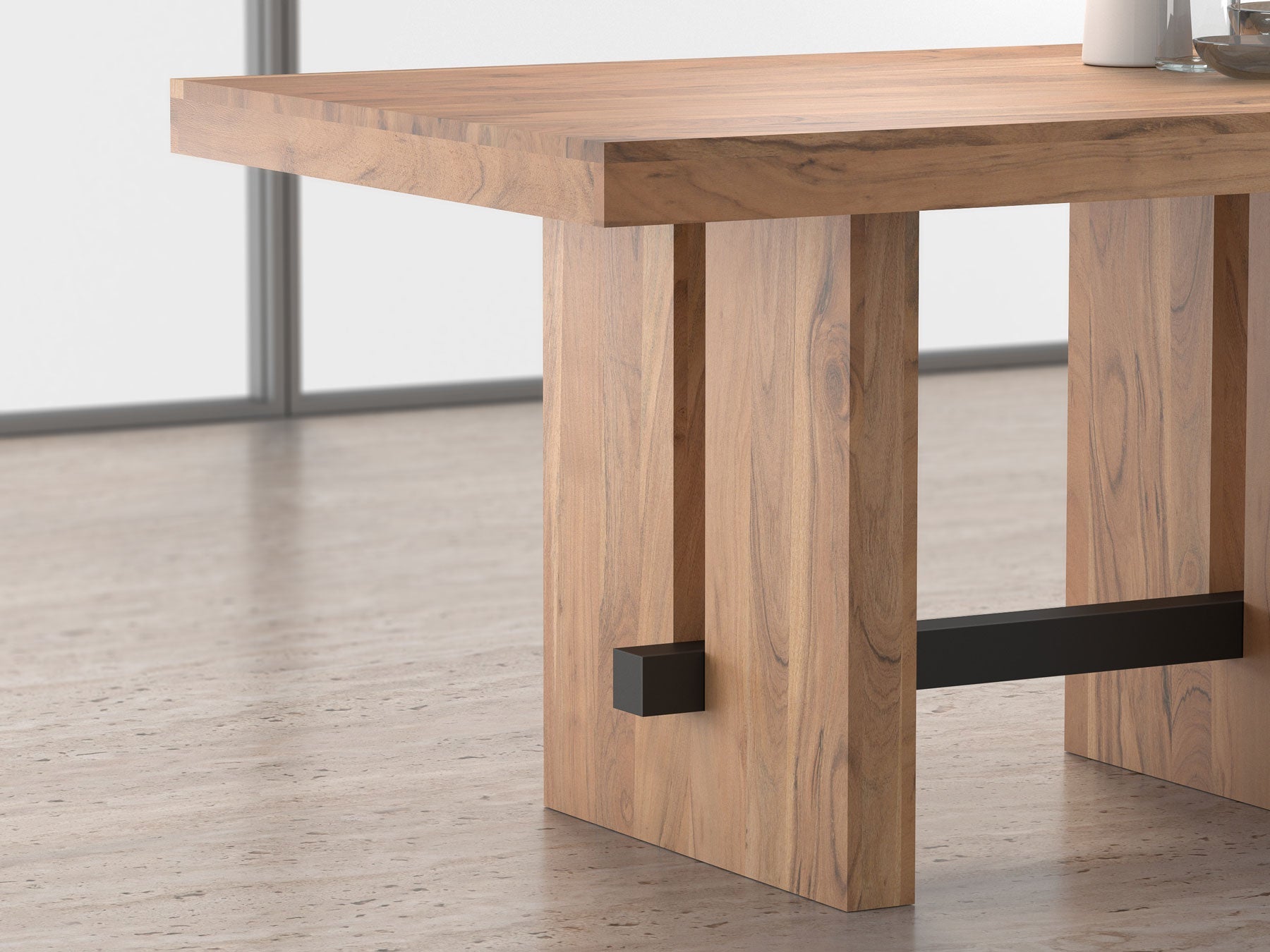4 Seater dining table, solid acacia wood and steel