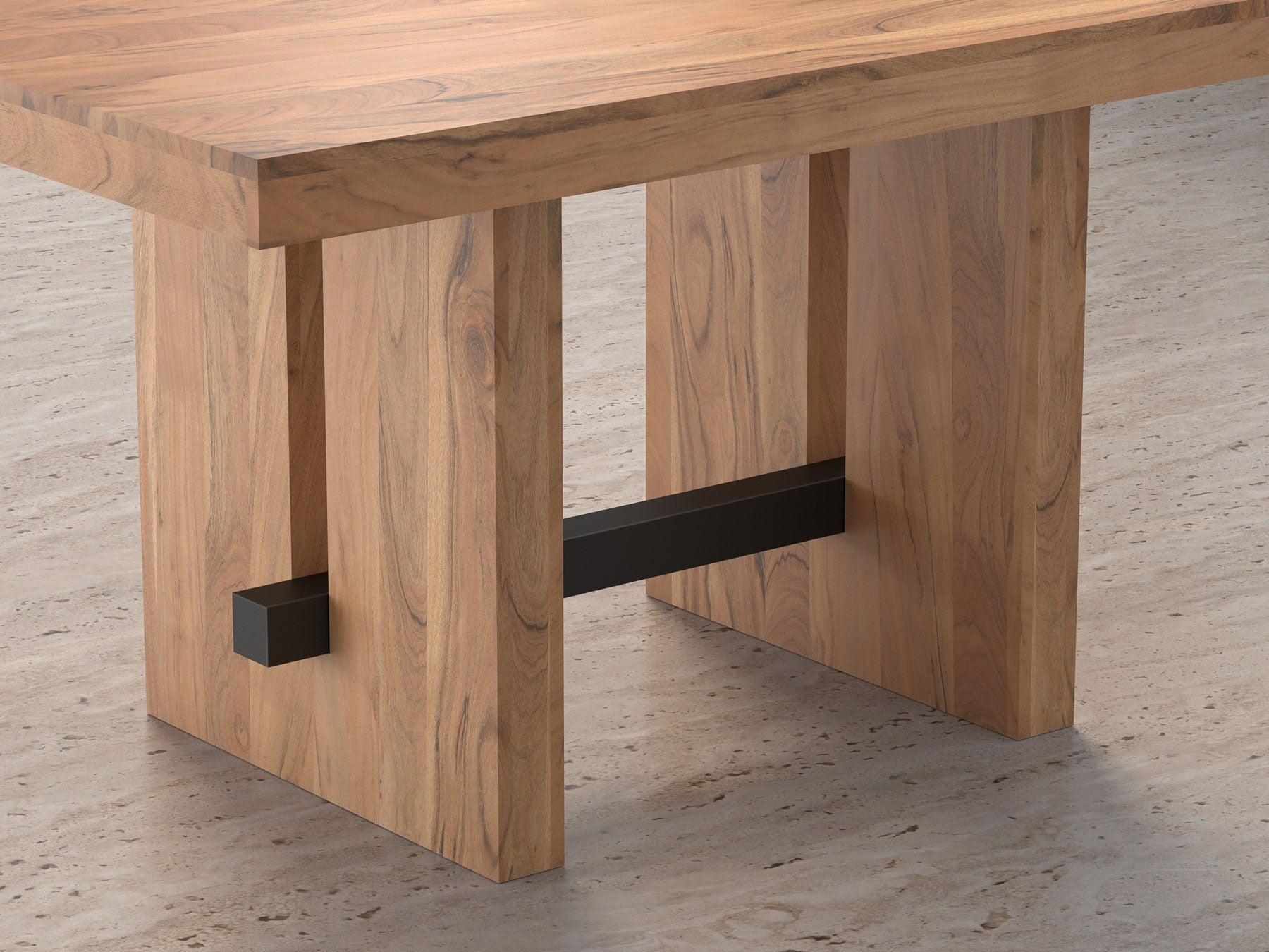 4 Seater dining table, solid acacia wood and steel