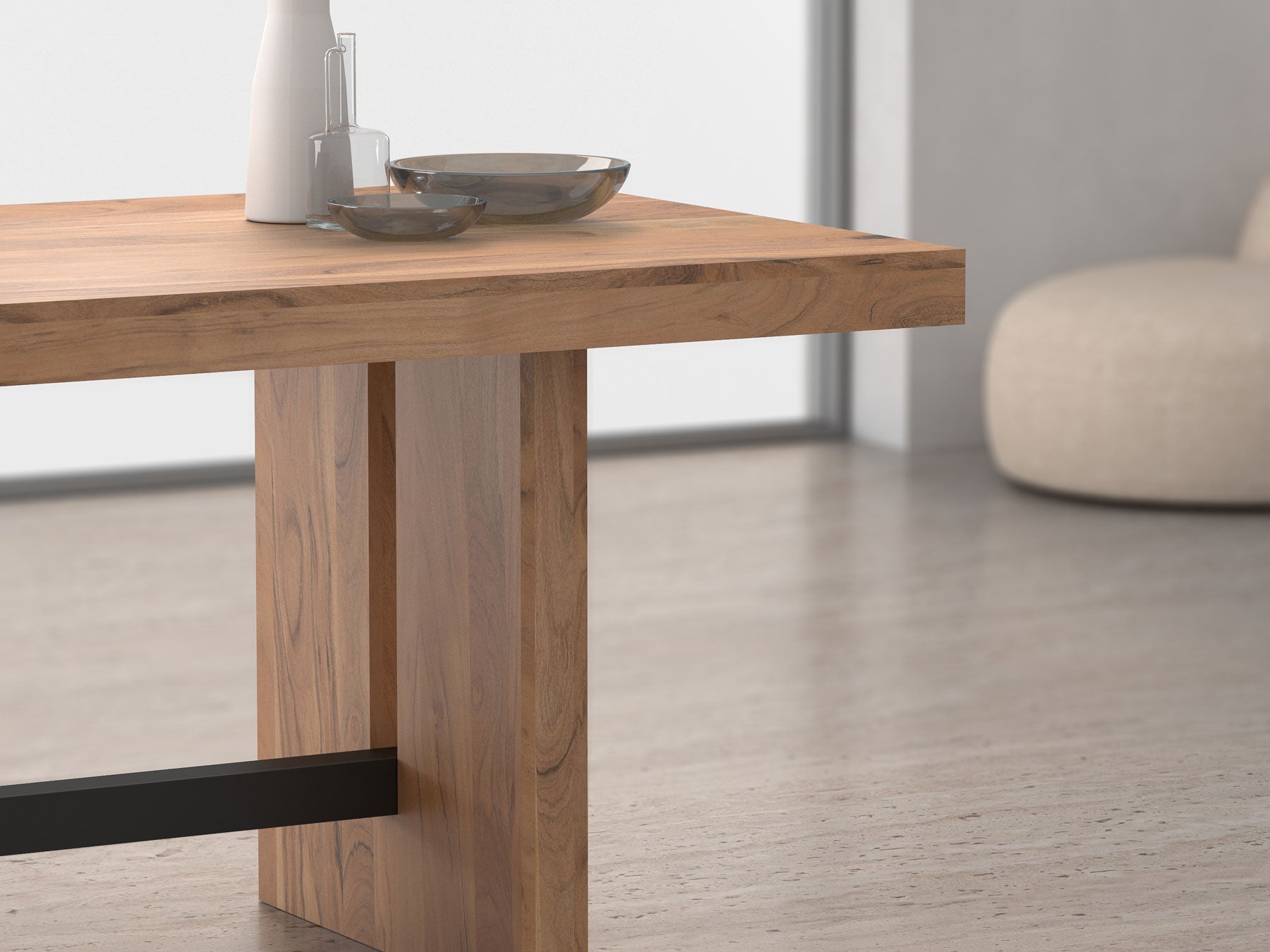 4 Seater dining table, solid acacia wood and steel