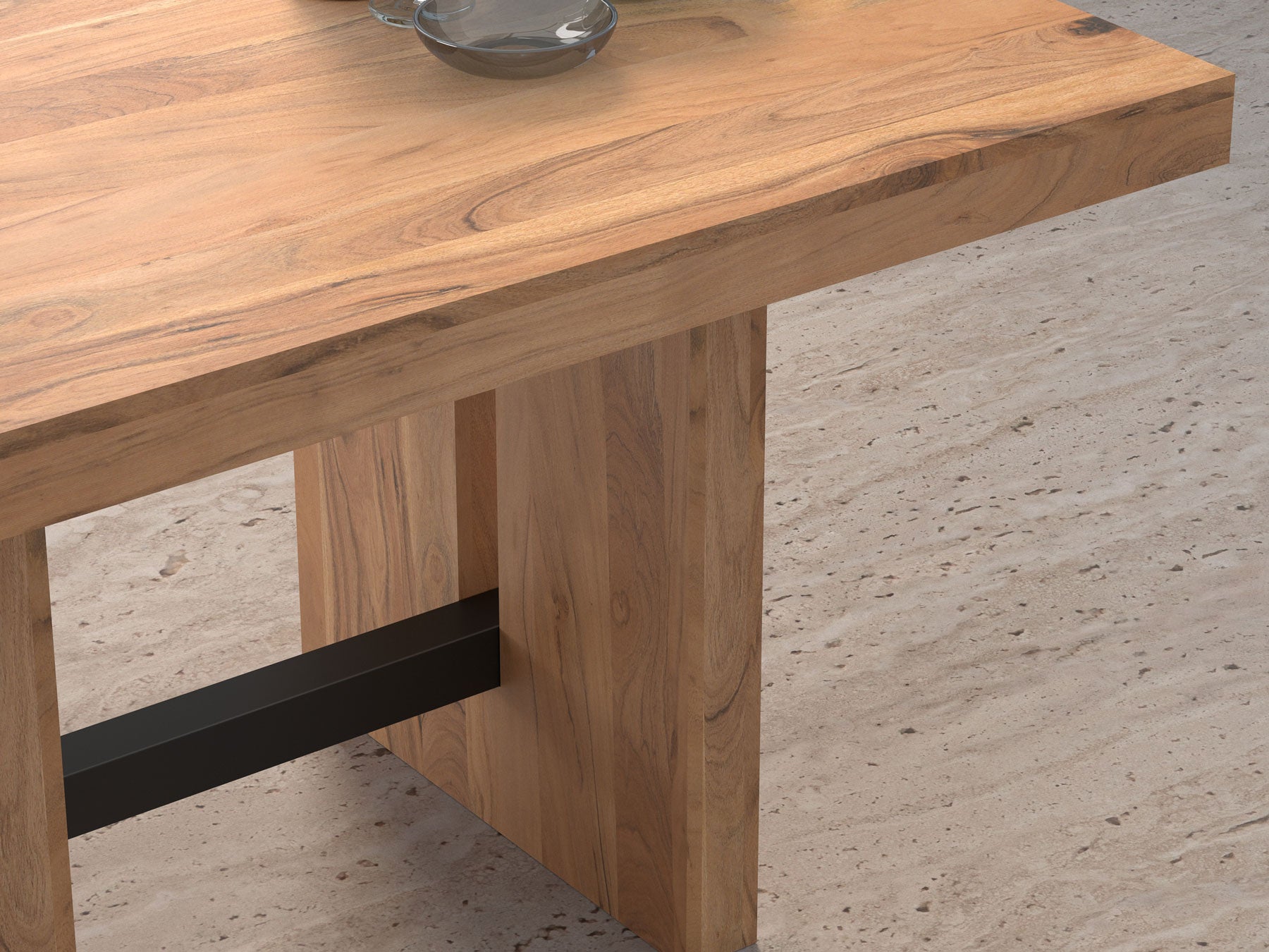 4 Seater dining table, solid acacia wood and steel