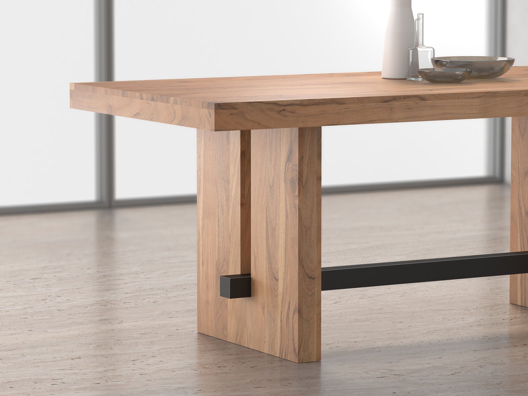 6 Seater dining table, solid acacia wood and steel