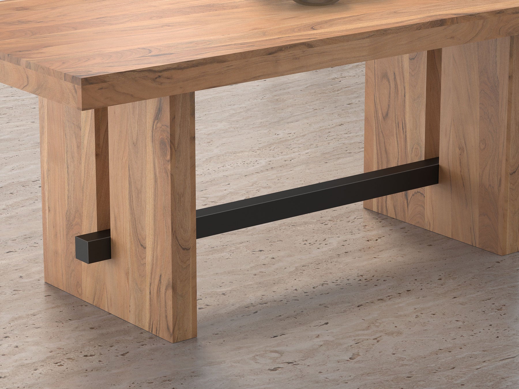 6 Seater dining table, solid acacia wood and steel
