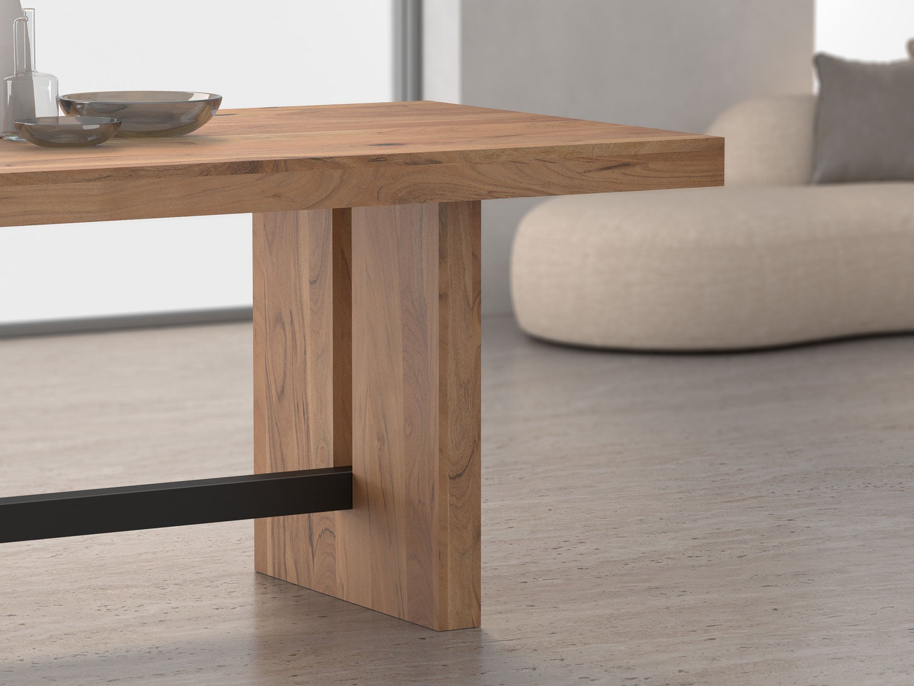 6 Seater dining table, solid acacia wood and steel