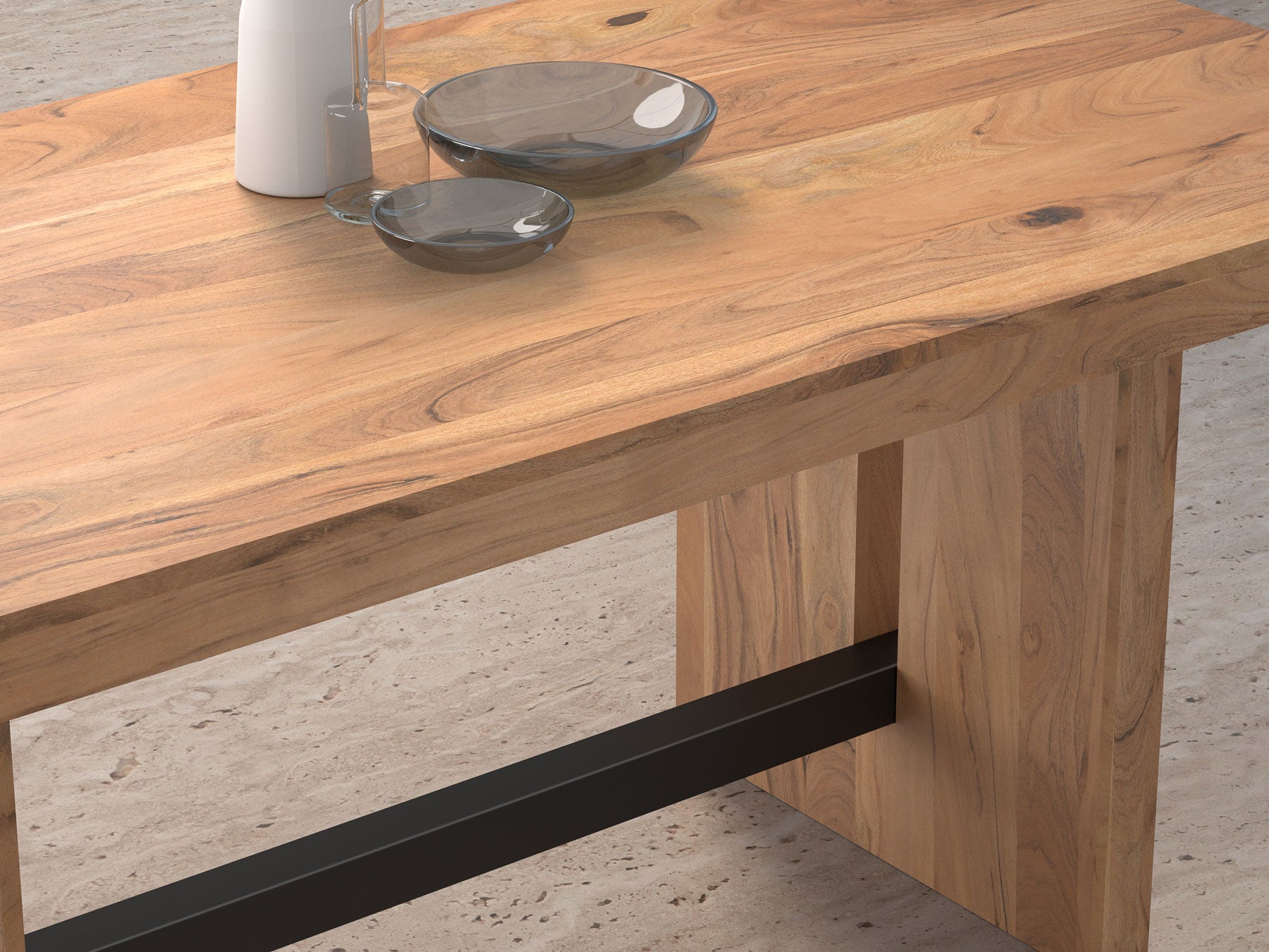 6 Seater dining table, solid acacia wood and steel