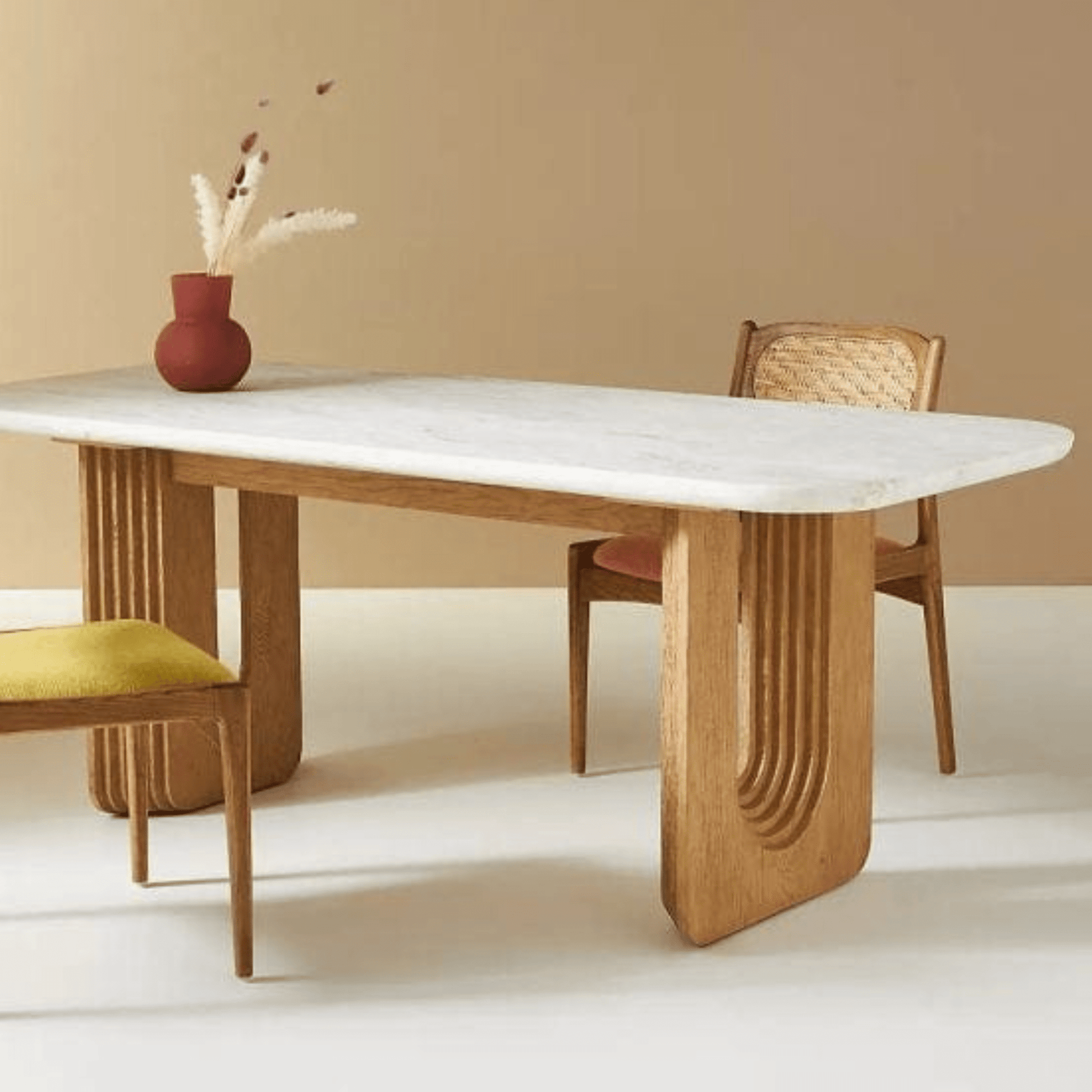 Centra Marble-Top Wooden Dining Table Set