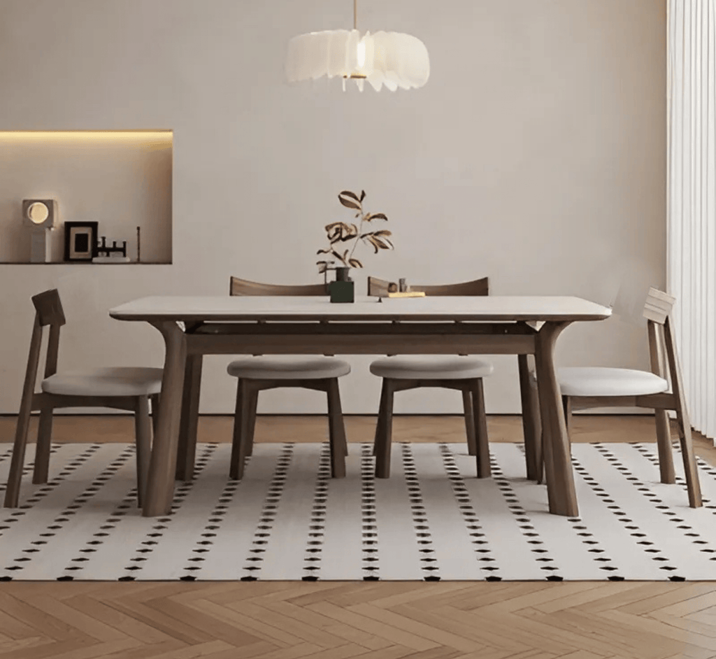 Panache Marble-Top Wooden Dining Table Set