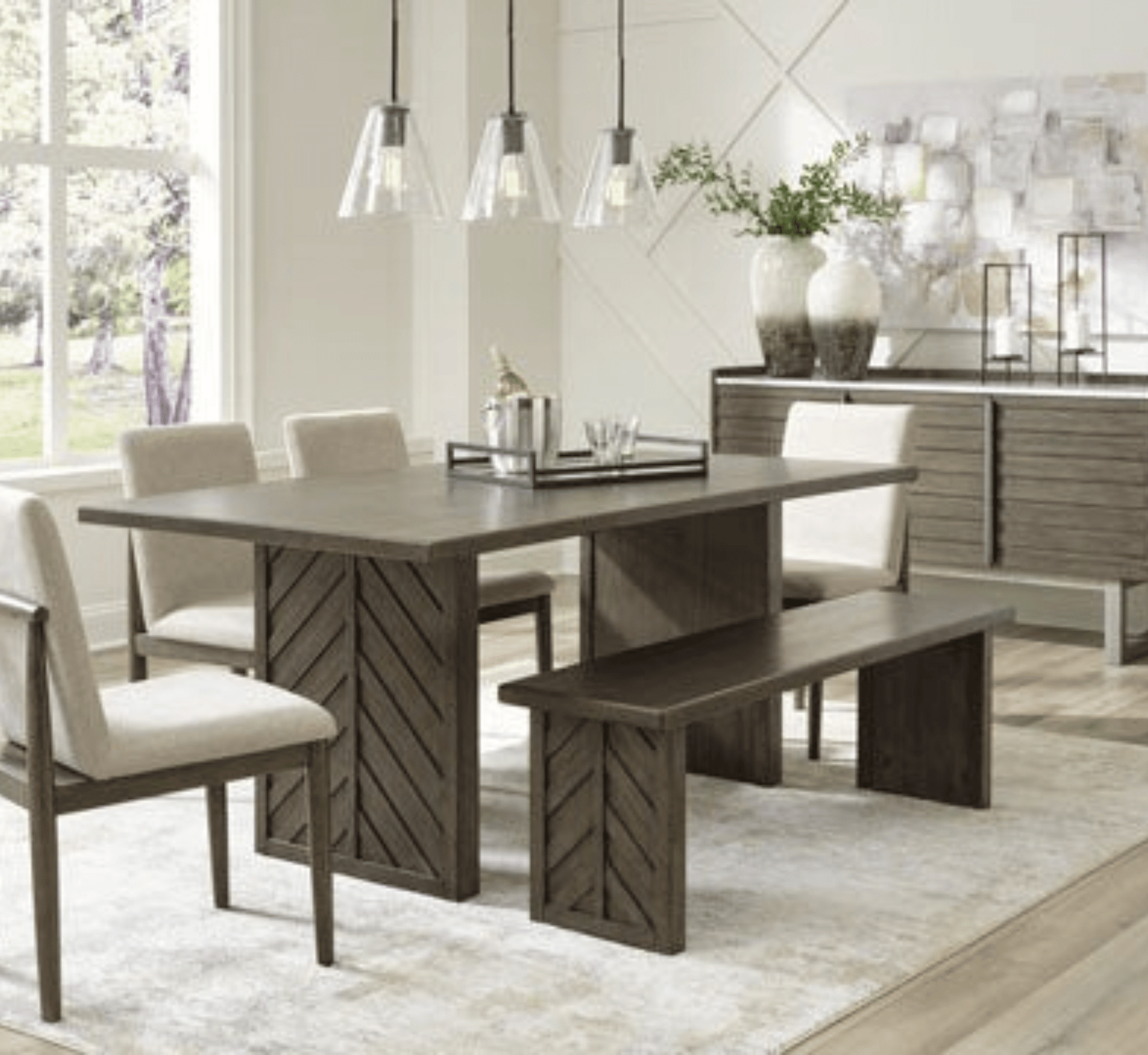 Chevron Wooden Dining Table Set