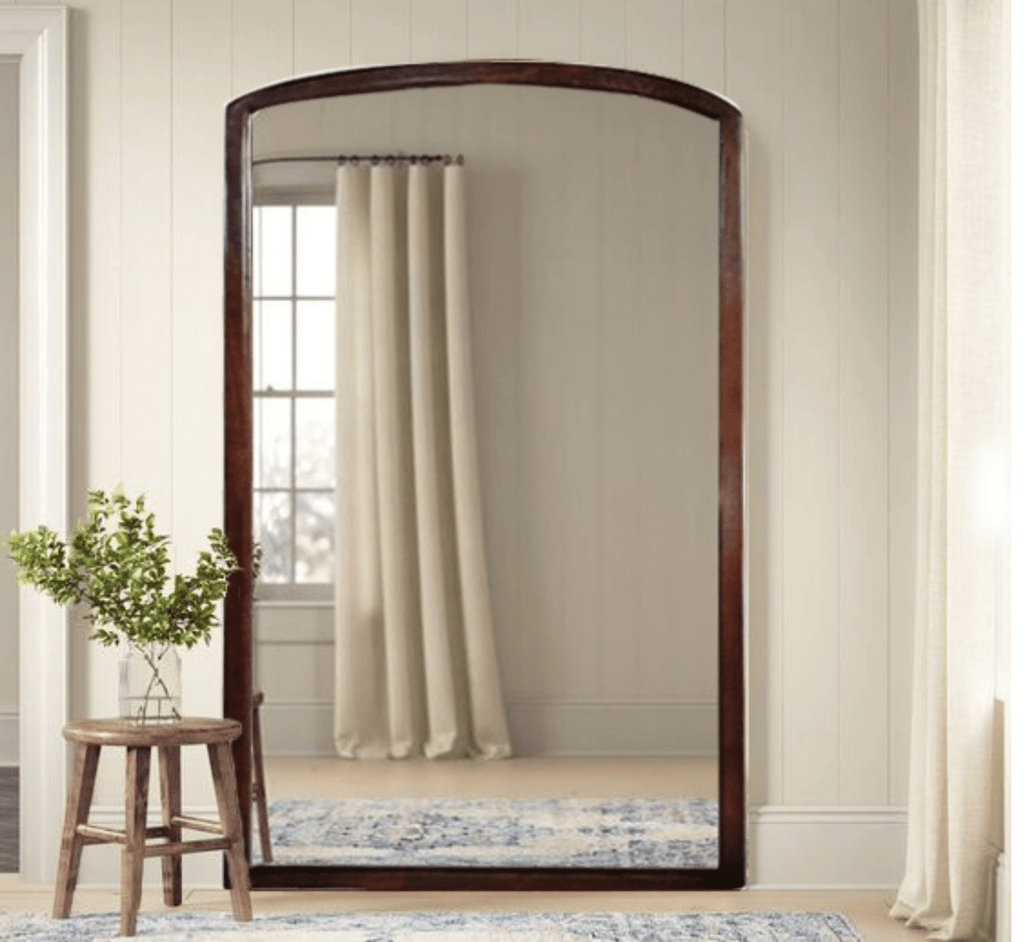 Arched Wooden Full-Length Mirror