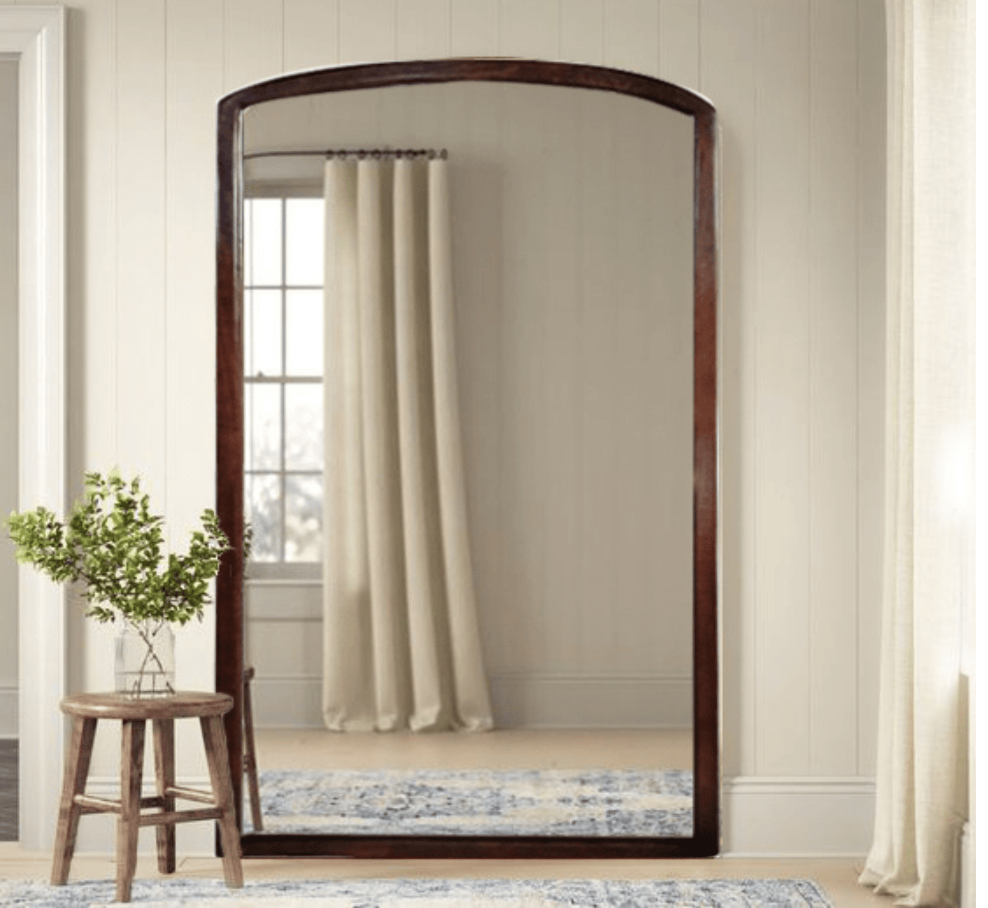 Arched Wooden Full-Length Mirror