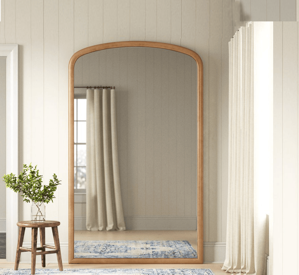 Arched Wooden Full-Length Mirror