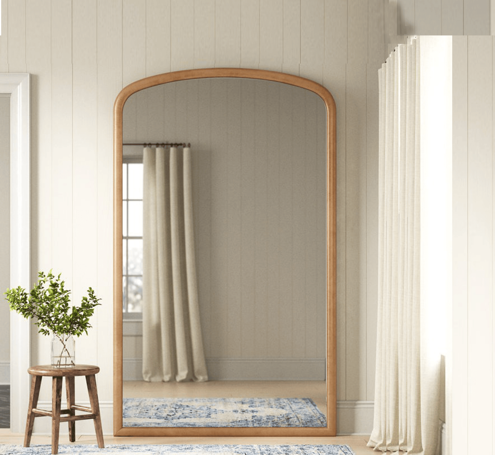 Arched Wooden Full-Length Mirror