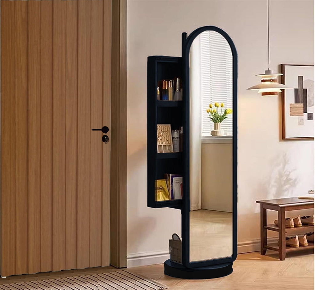 Arched Wooden Full-Length Mirror with Storage