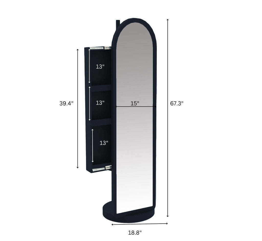 Arched Wooden Full-Length Mirror with Storage