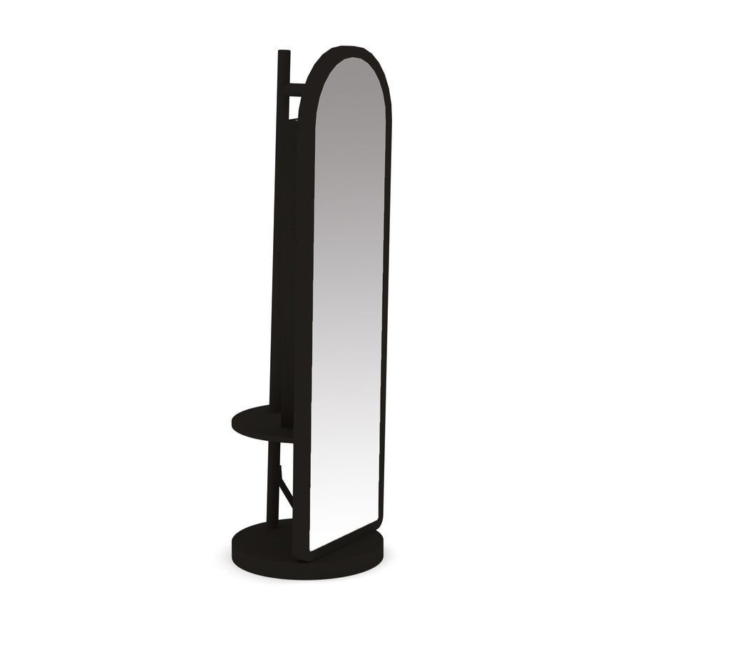 Arched Wooden Full-Length Mirror with Storage