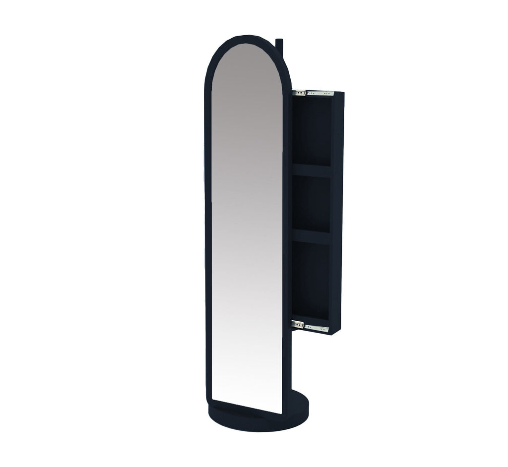 Arched Wooden Full-Length Mirror with Storage