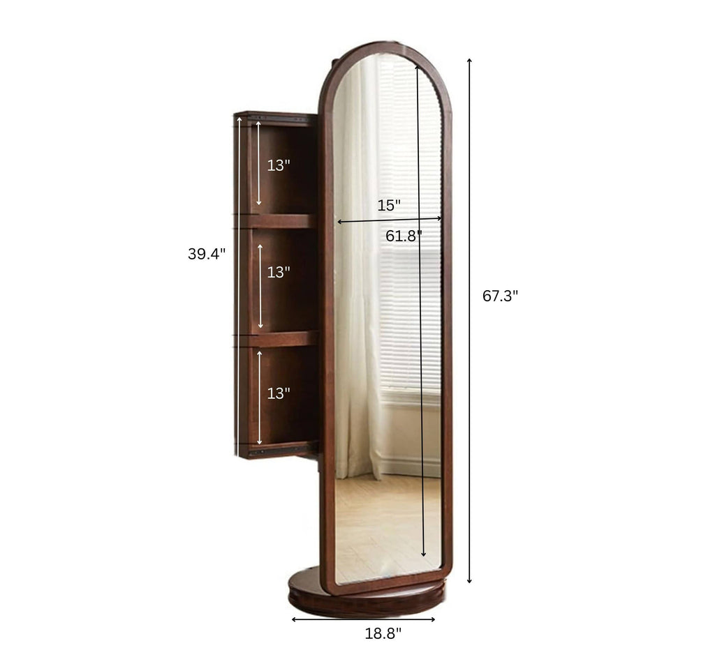Arched Wooden Full-Length Mirror with Storage