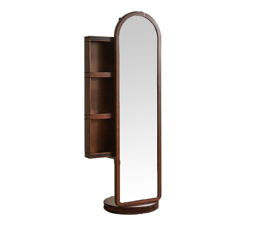 Arched Wooden Full-Length Mirror with Storage