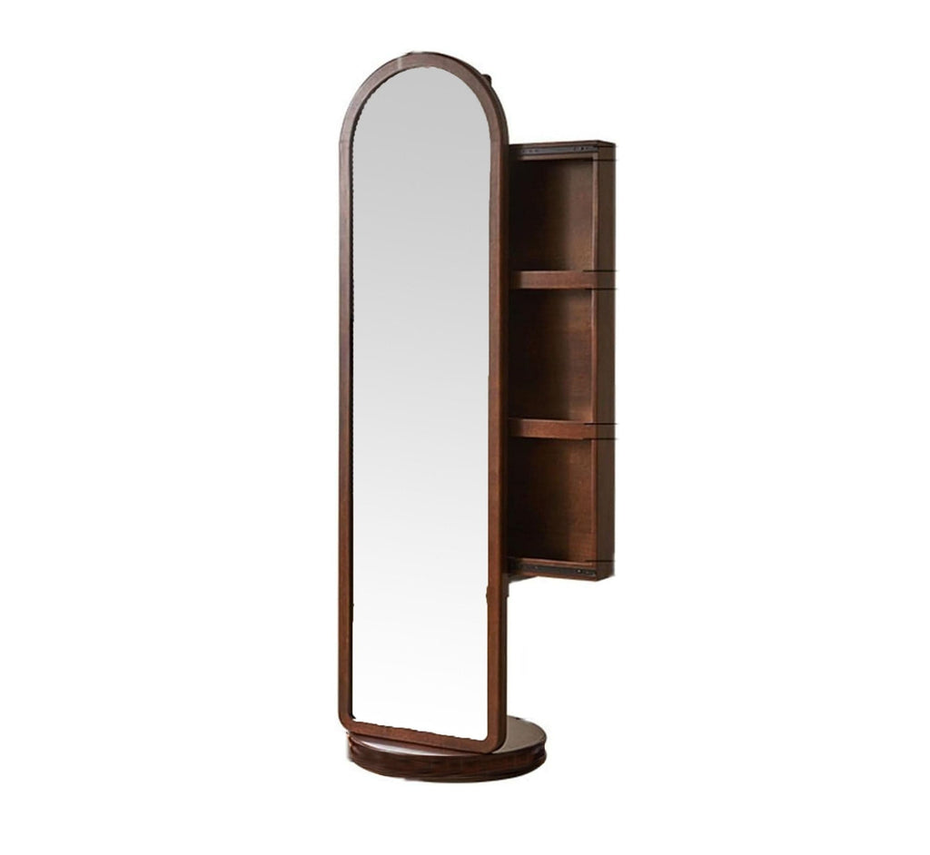 Arched Wooden Full-Length Mirror with Storage